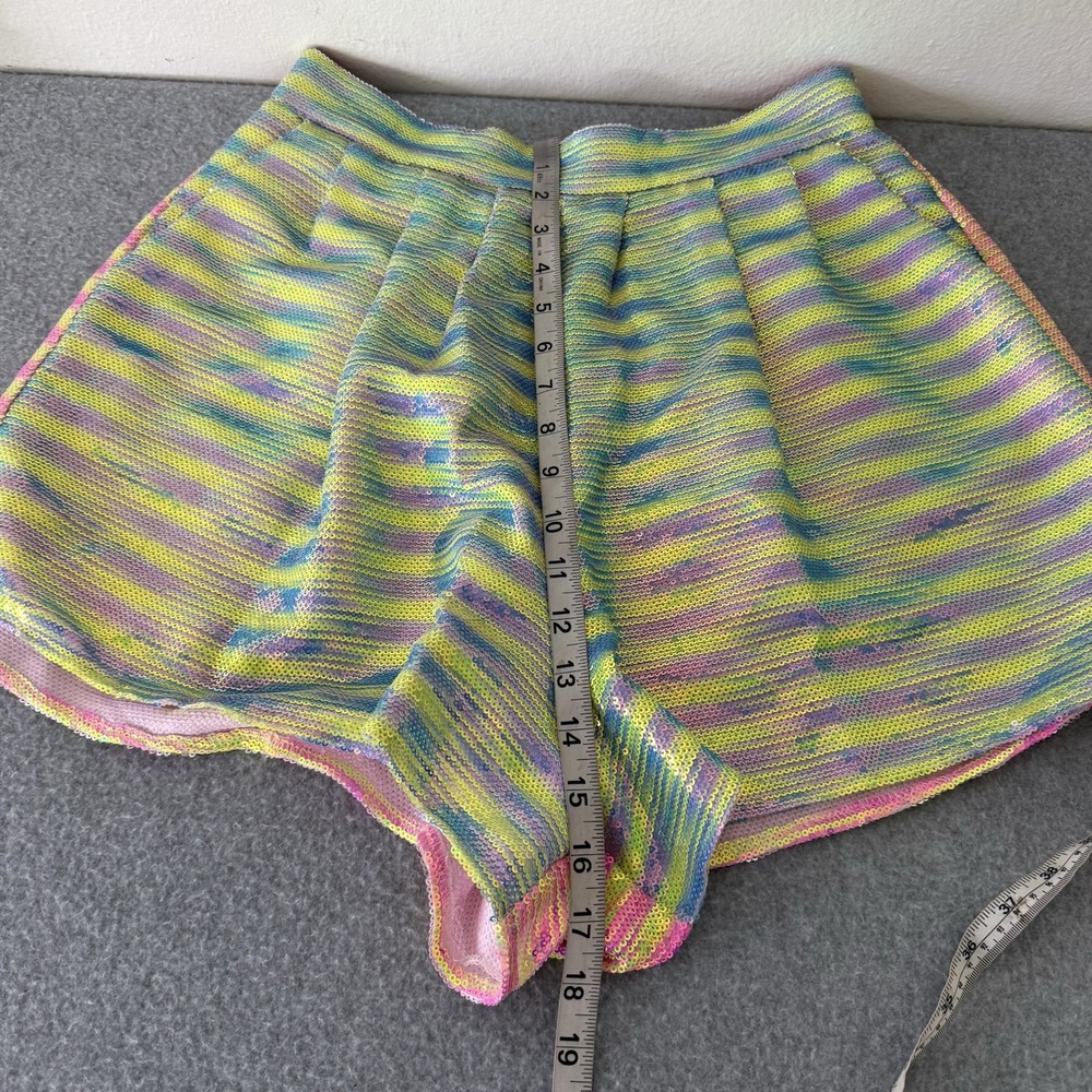 Queen Of Sparkles Neon Stripe Sequin Shorts Pink Yellow/green Women's Medium - Picture 10 of 12